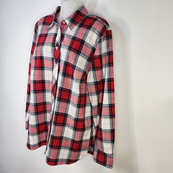 Talbots Shirt Womens Large Red Cotton Long Sleeve Button Front Plaid Metallic - Picture 5 of 8
